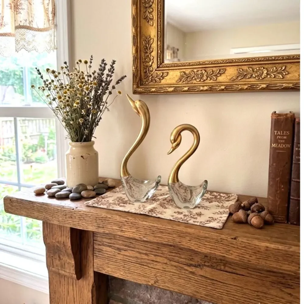 vintage Penco Mid Century Modern brass glass swan figurines bubble-glass base